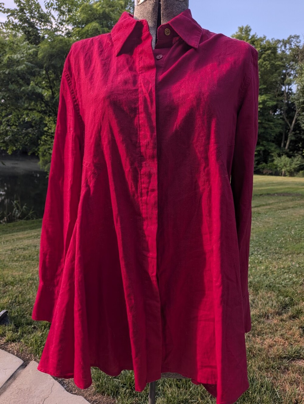 Donna Karan Black Label Lagenlook Tunic Blouse 14 Linen Cotton Raspberry Red